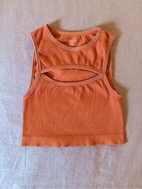 Out From Under by Urban Outfitters Ribbed Cutout Crop Tank in Coral - XS